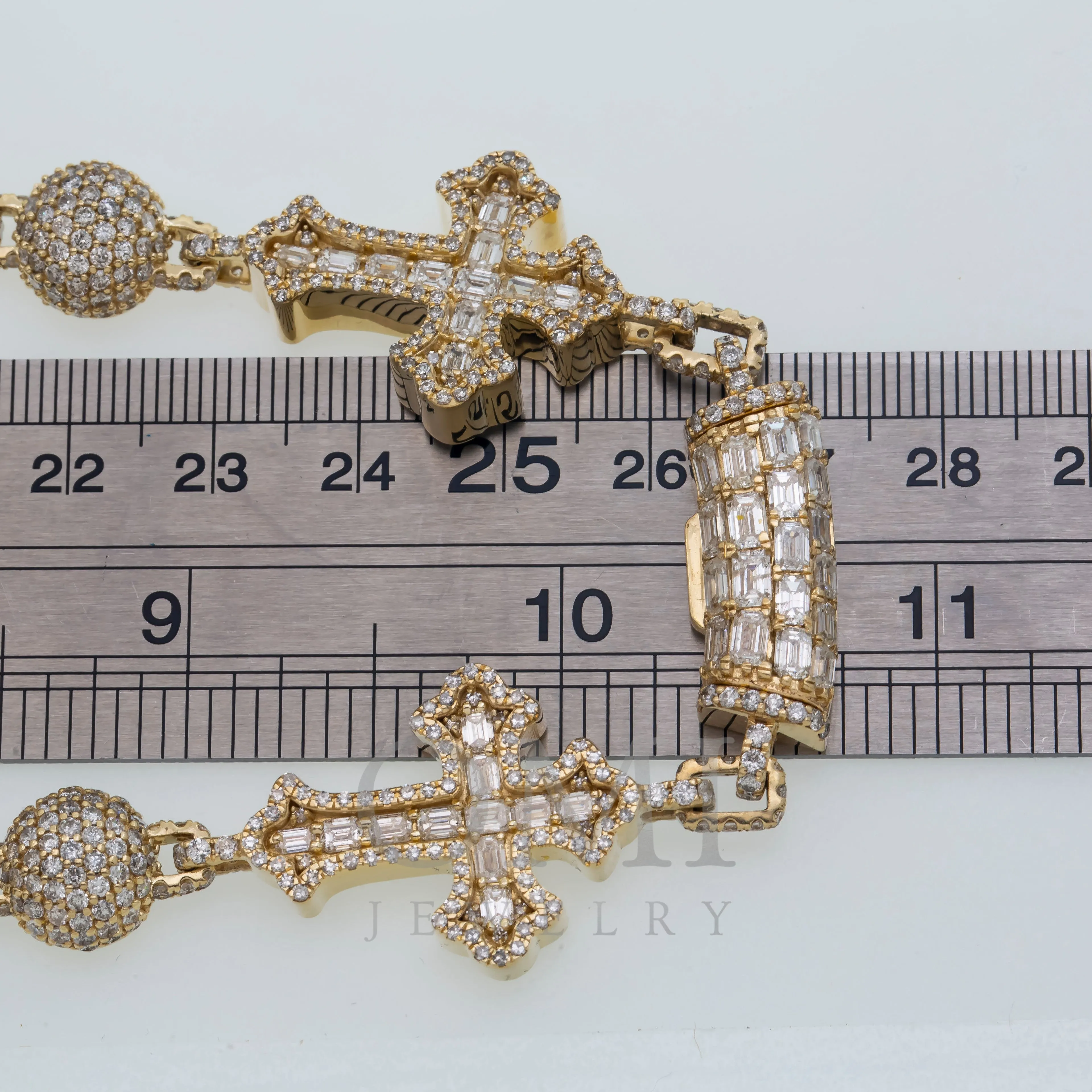 10K GOLD 10.9MM BAGUETTE DIAMOND CROSS BALL CHAIN 38.14 CT