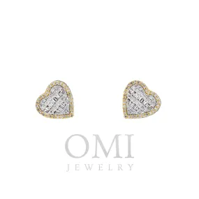 10K GOLD BAGUETTE DIAMOND HEART EARRINGS 0.58 CTW