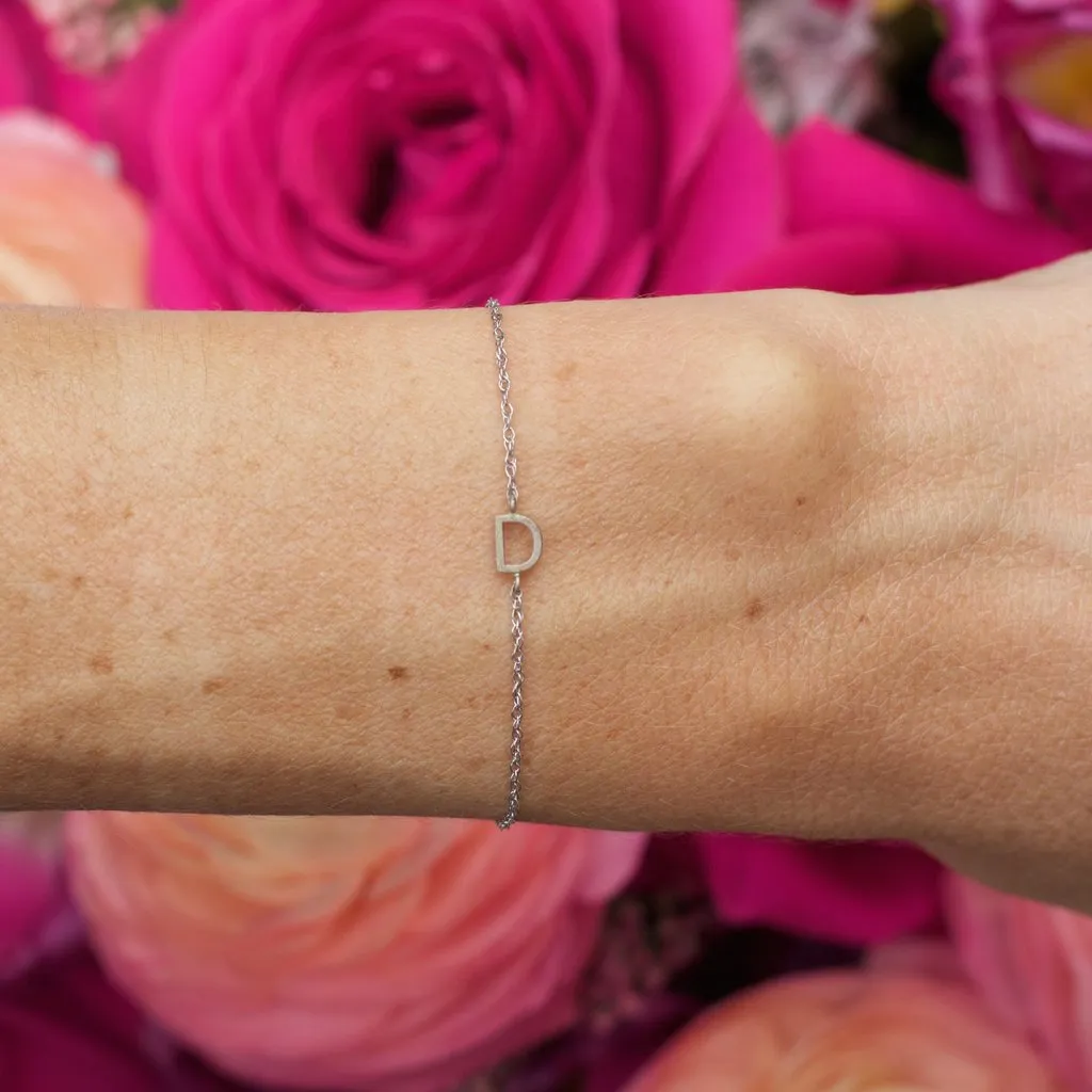 14K Gold Block Sideways Initial Bracelet - One to Three Initials