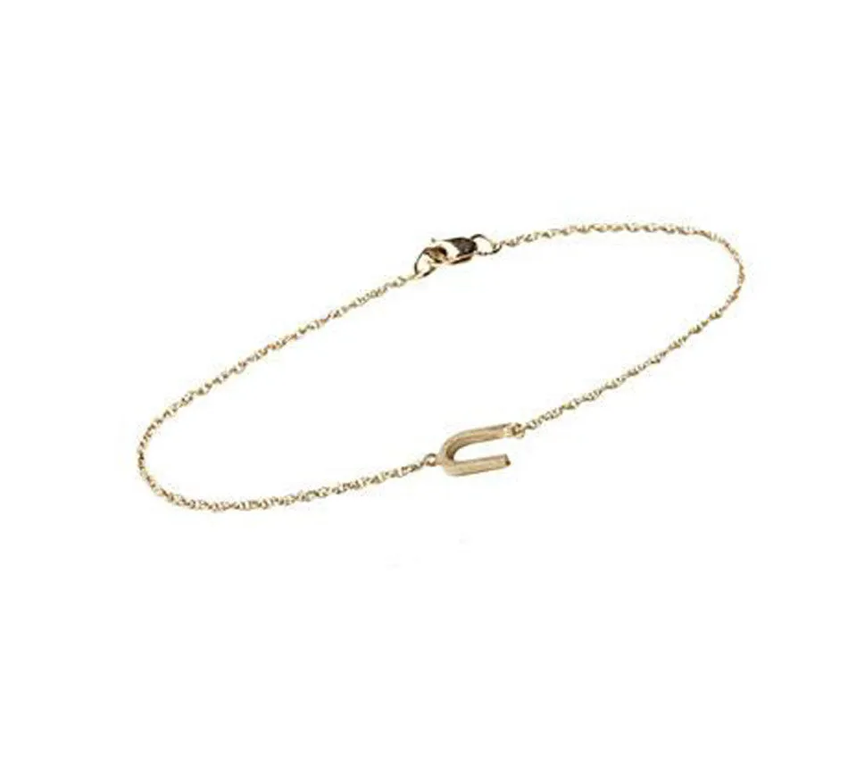 14K Gold Block Sideways Initial Bracelet - One to Three Initials