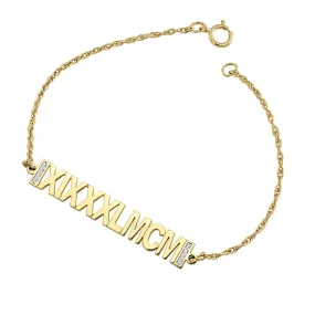 14K Gold Diamond Roman Numeral Bracelet