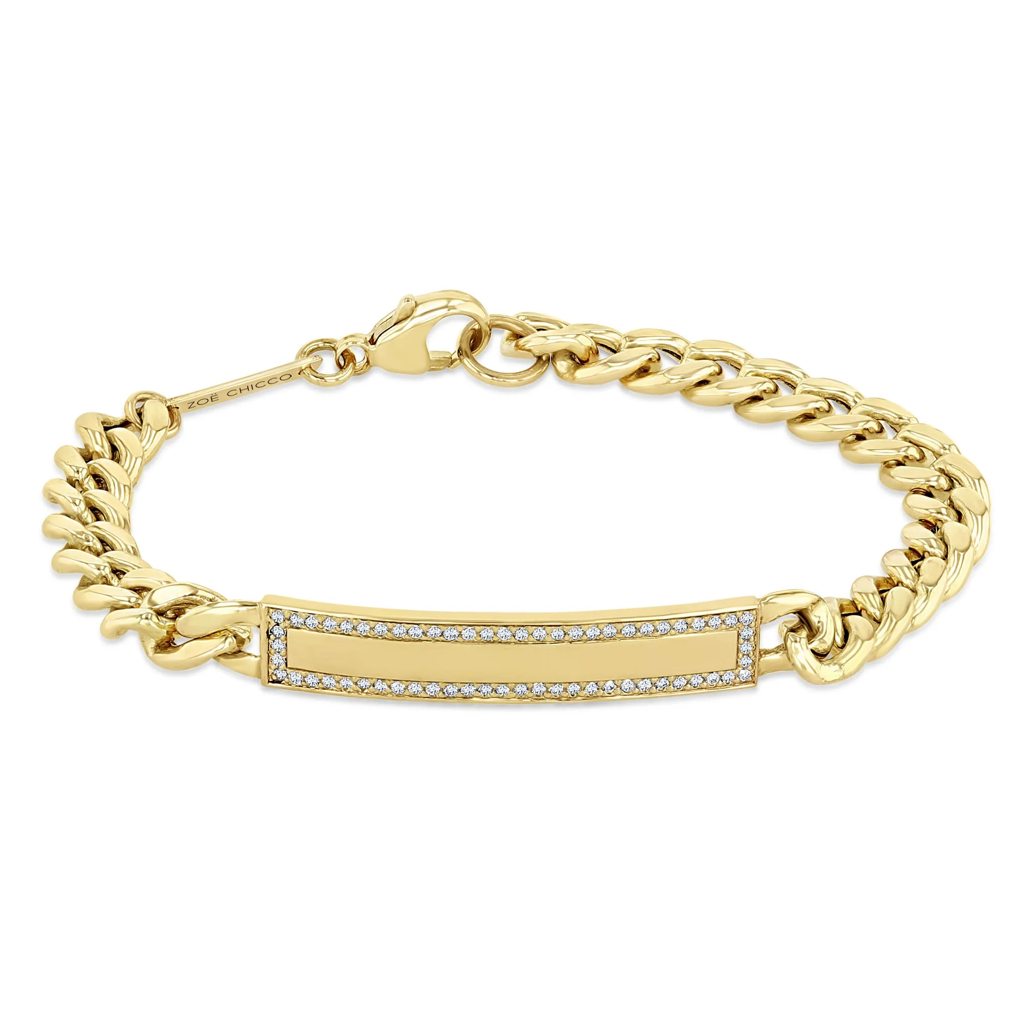 14k Pavé Diamond Border Large Curb Chain ID Bracelet