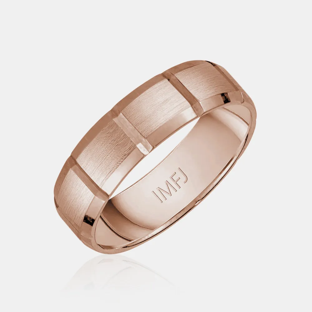 18K Brushed Flat Beveled Wedding Band