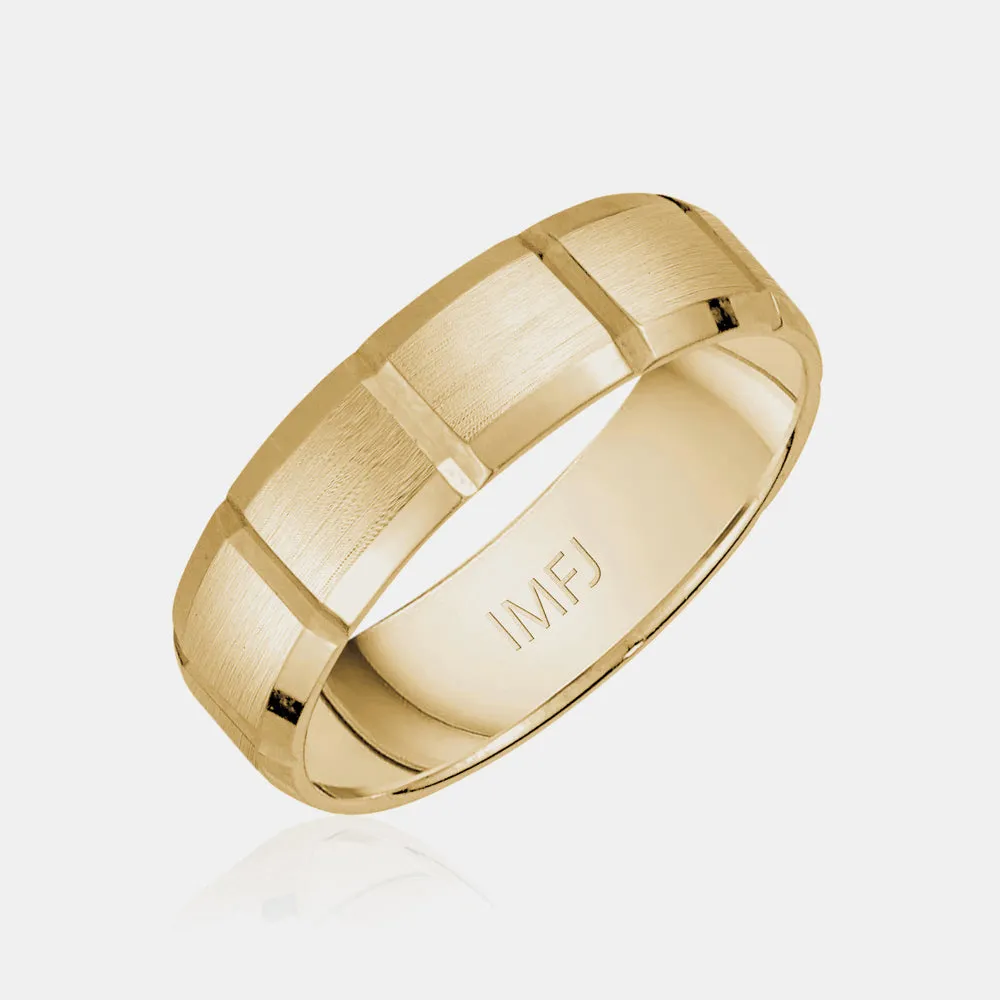 18K Brushed Flat Beveled Wedding Band