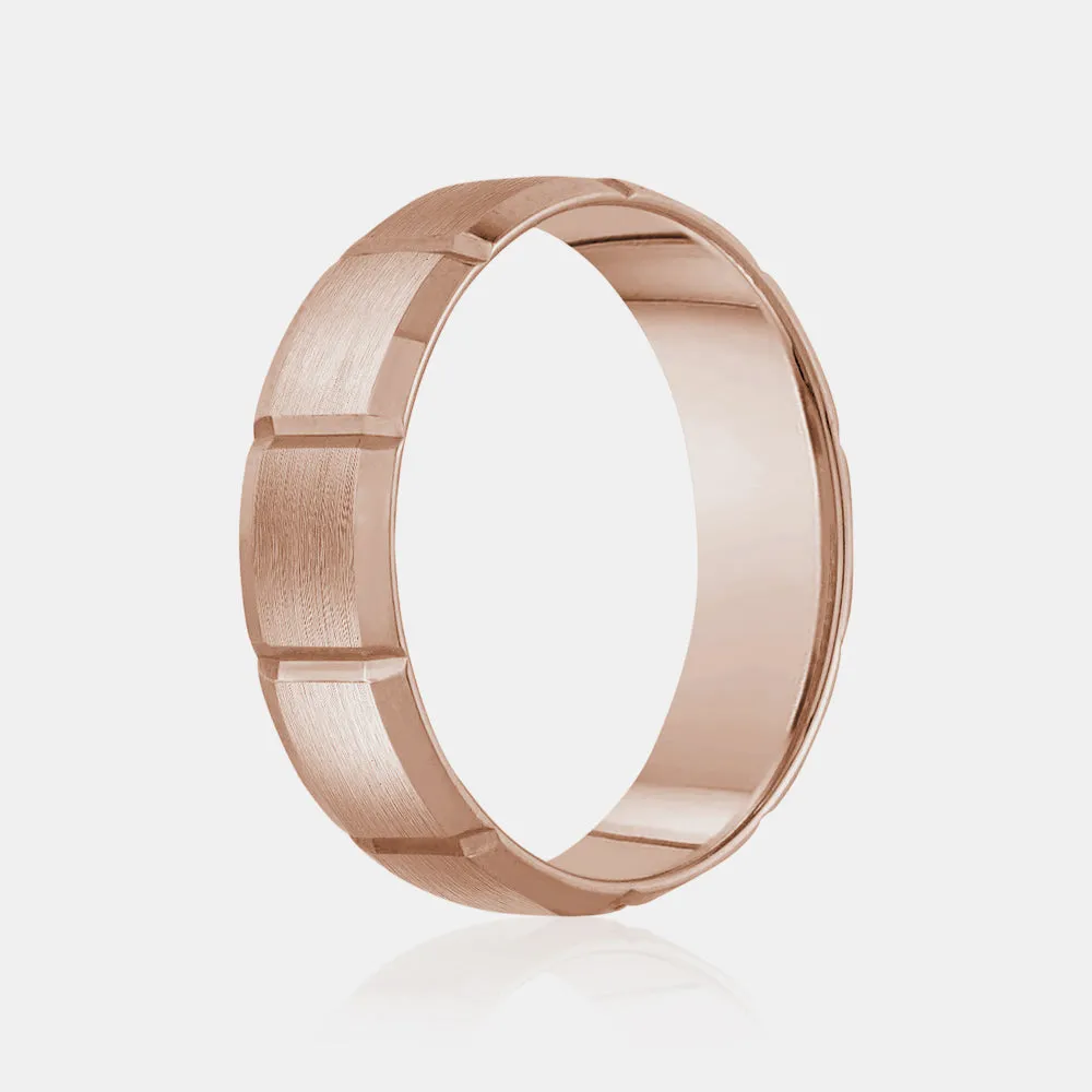 18K Brushed Flat Beveled Wedding Band