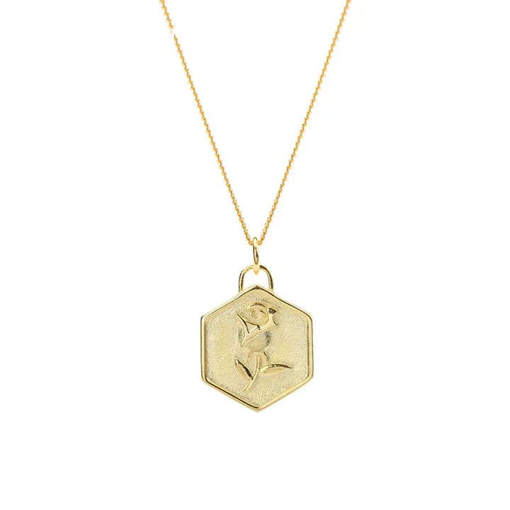 18K/925 Vermeil Hexagon Rose Necklace