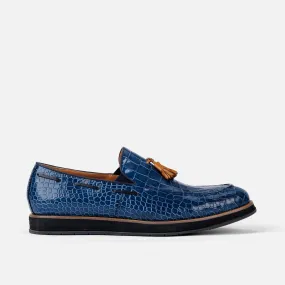 Apollo Blue Crocskin Tassel Loafers