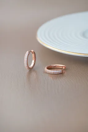 Bling Studded Rose Gold Plated Sterling Silver Hoop Earrings