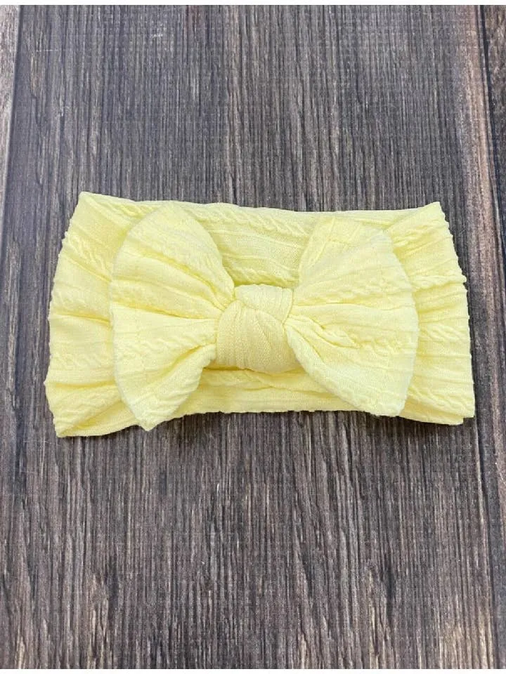 Cable Knit Bow Headband: Light Yellow