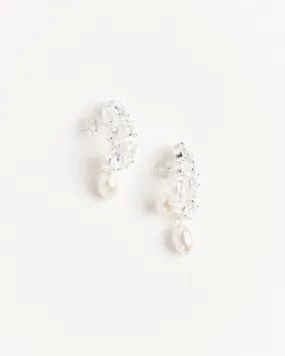 Cascading Pearls/Zirconia Earrings