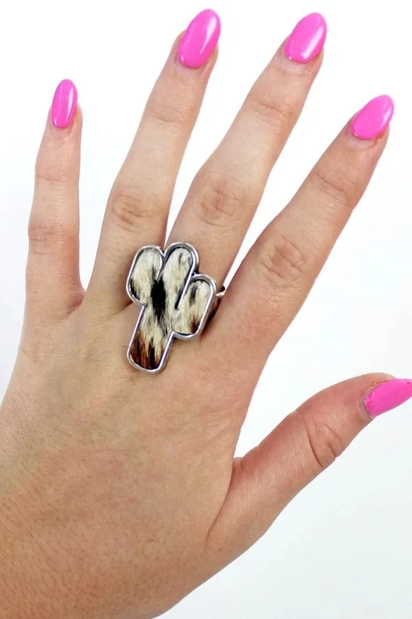 Cowhide cactus ring one size adj