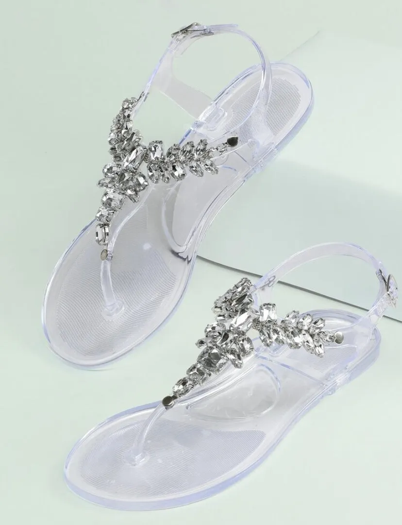 FASHION RHINESTONE SLINGBACK SANDALS CLEAR