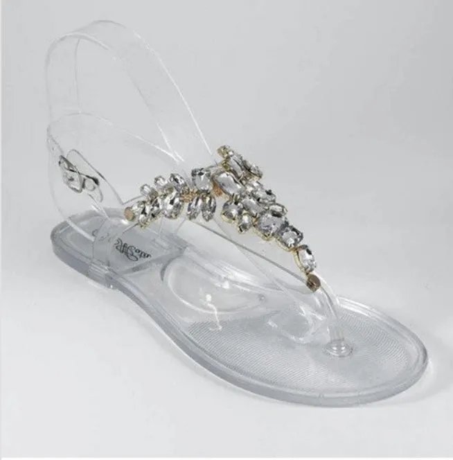 FASHION RHINESTONE SLINGBACK SANDALS CLEAR