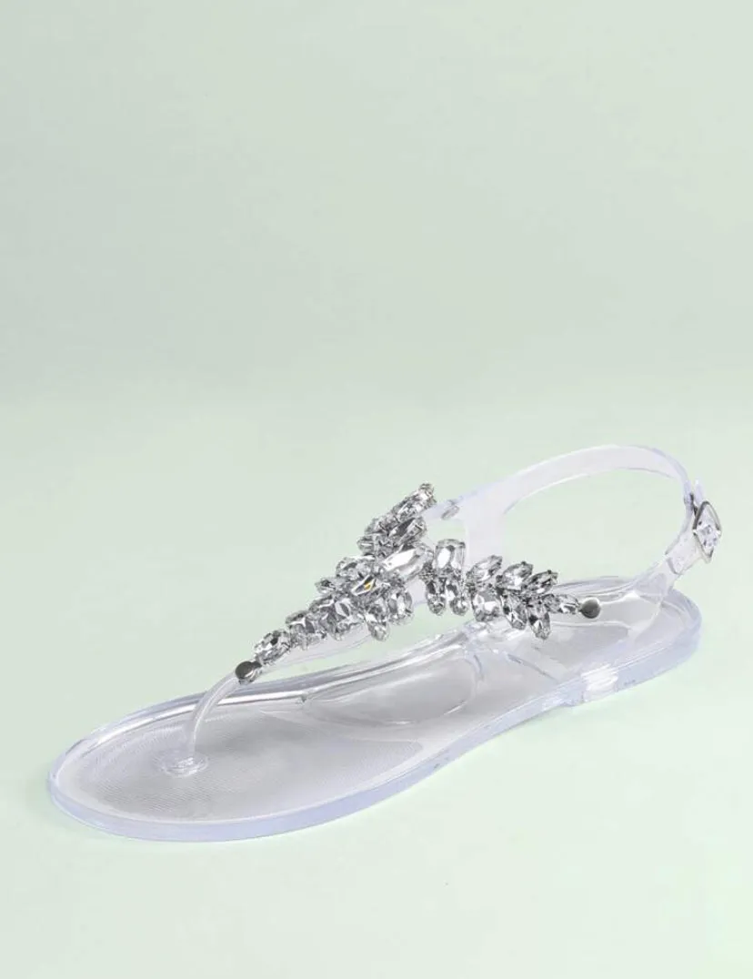 FASHION RHINESTONE SLINGBACK SANDALS CLEAR