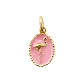 Flamingo Fuchsia Resin pendant, Yellow Gold