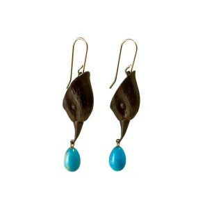 Gabriella Kiss Oxidized Bronze Bird Heads with Turquoise Drop Earrings