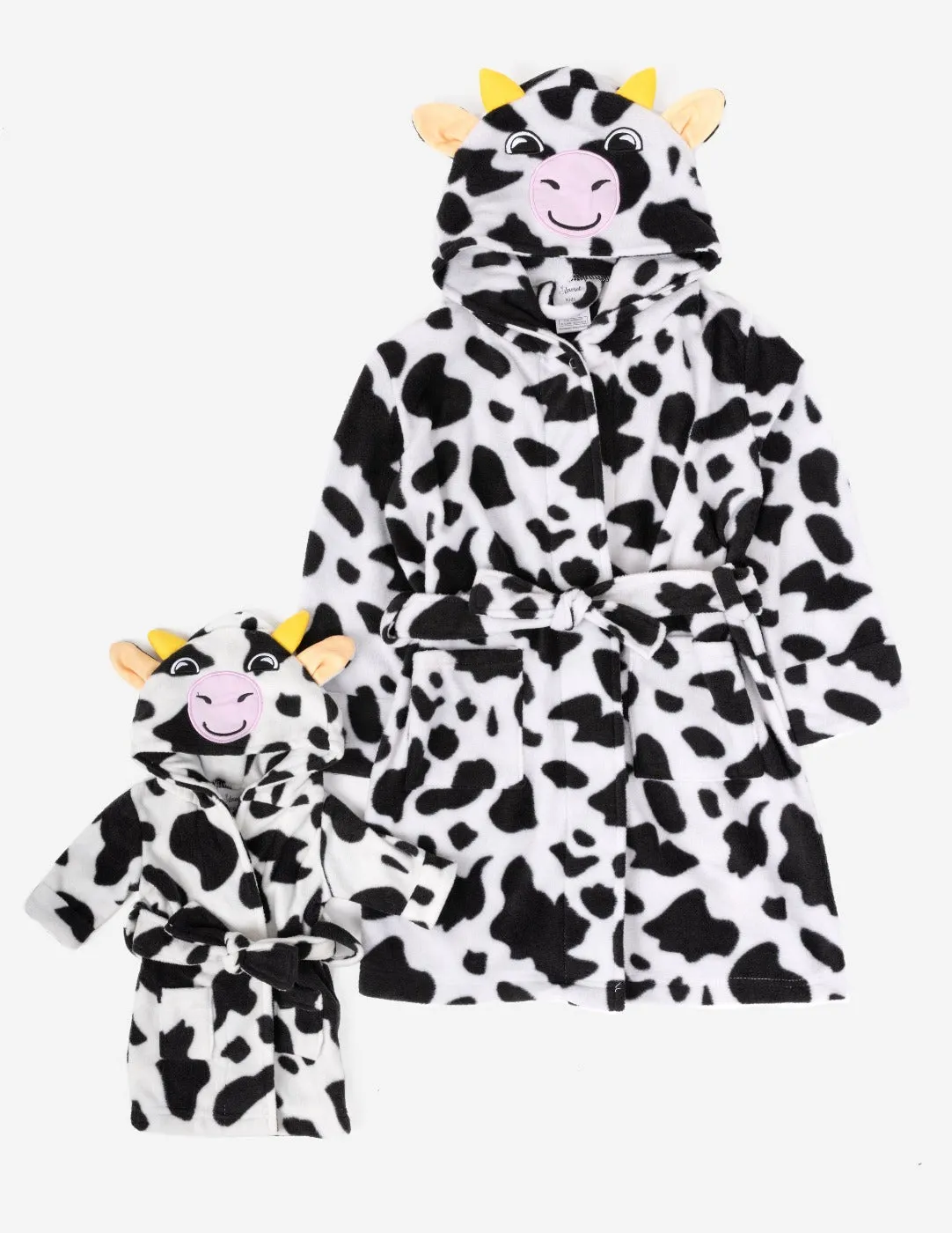 Girl and Doll Fleece Hooded Cow Robe