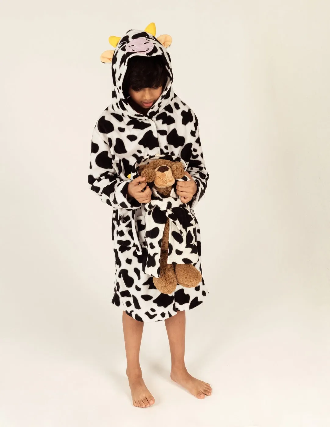 Girl and Doll Fleece Hooded Cow Robe