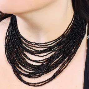 Hand Beaded Necklace - 24 Strand Matte Black