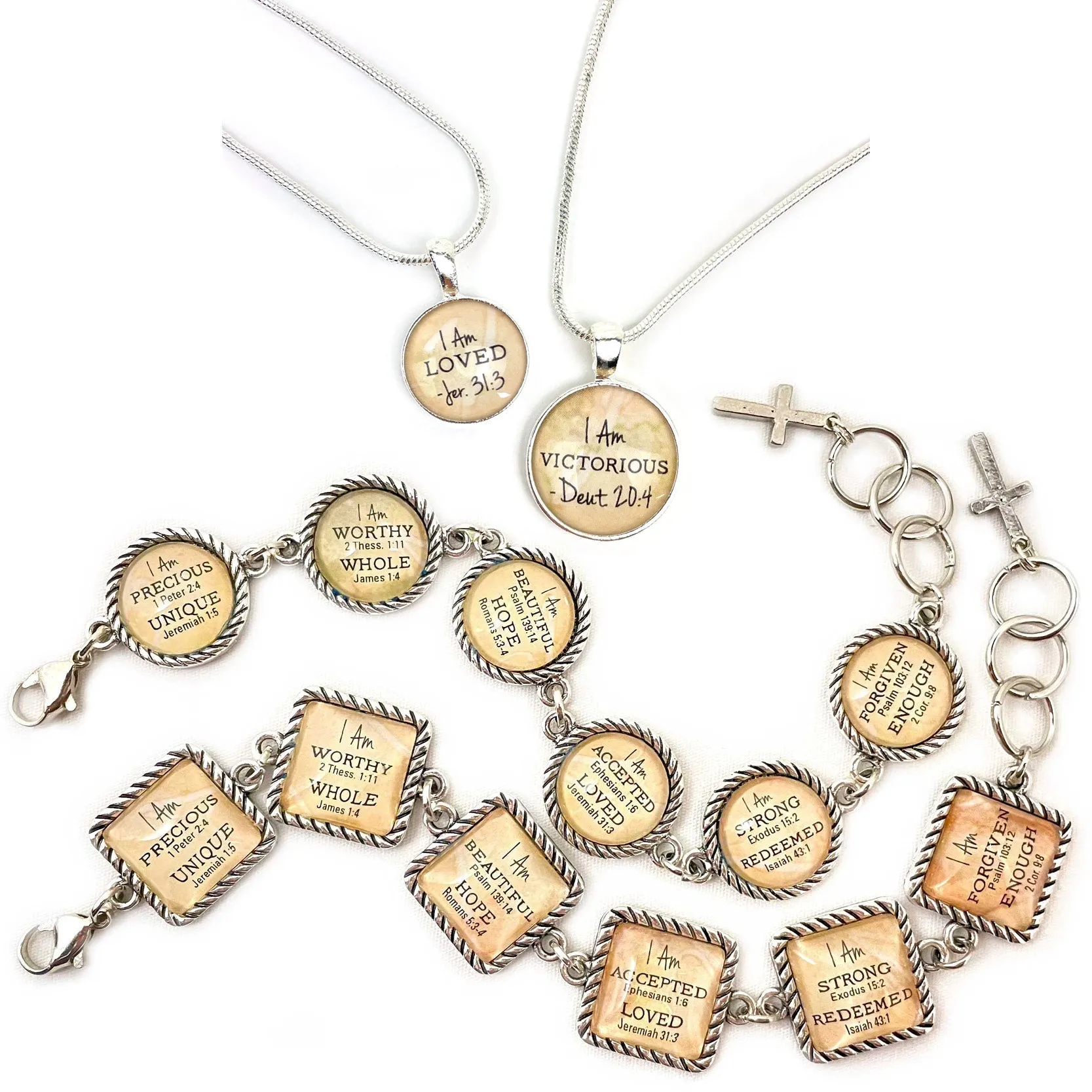 I AM Enough, 2 Corinthians 9:8 – Christian Affirmations Scripture Pendant Necklace (2 Sizes) – Jewelry Set