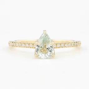 Maria Ring 1.17ct Pear Cut Light Green Madagascar Sapphire, 14k Yellow Gold (One of a kind)