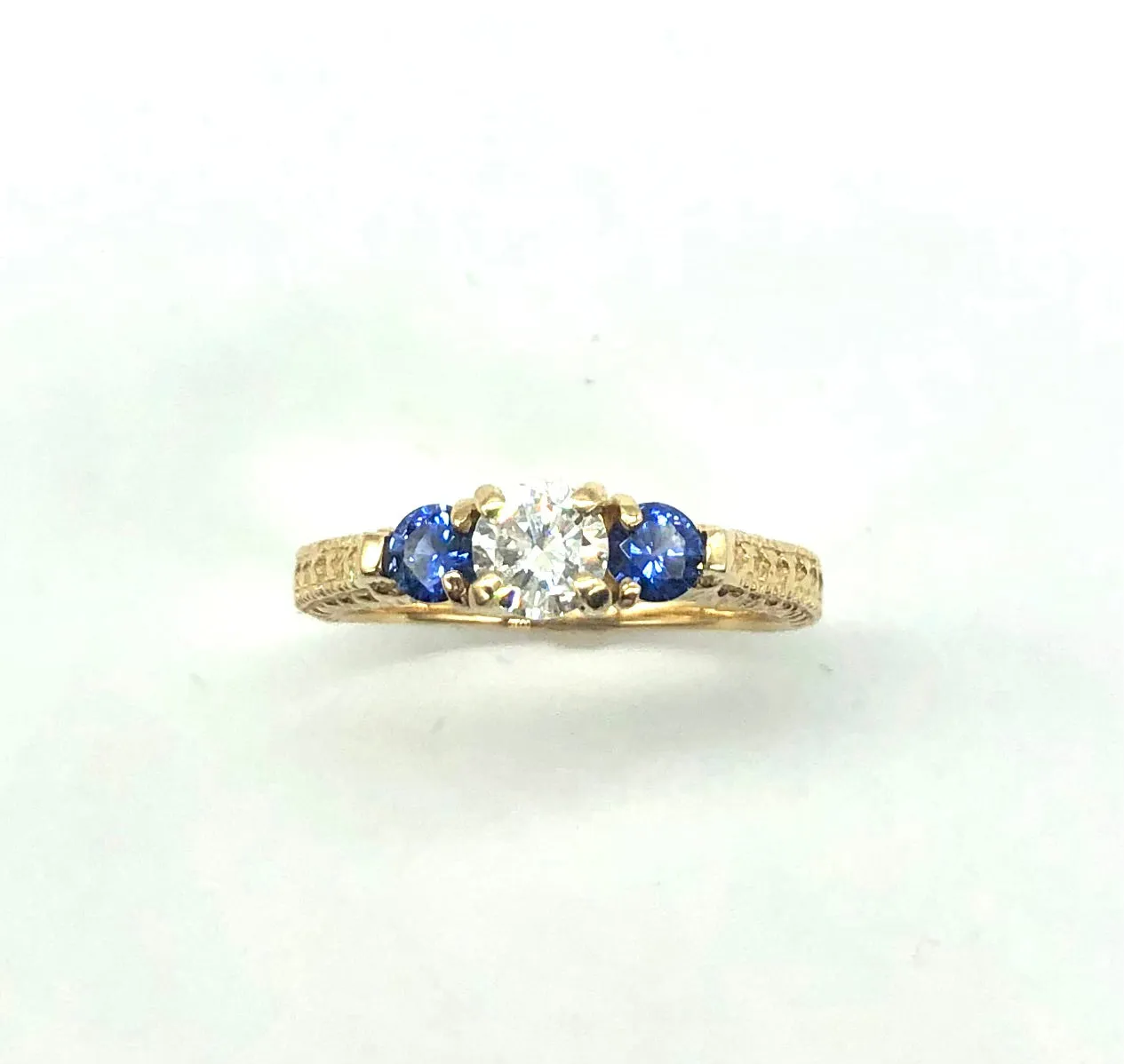 *New* 3 In-Line Diamond and Sapphire Ring