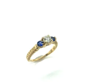 *New* 3 In-Line Diamond and Sapphire Ring