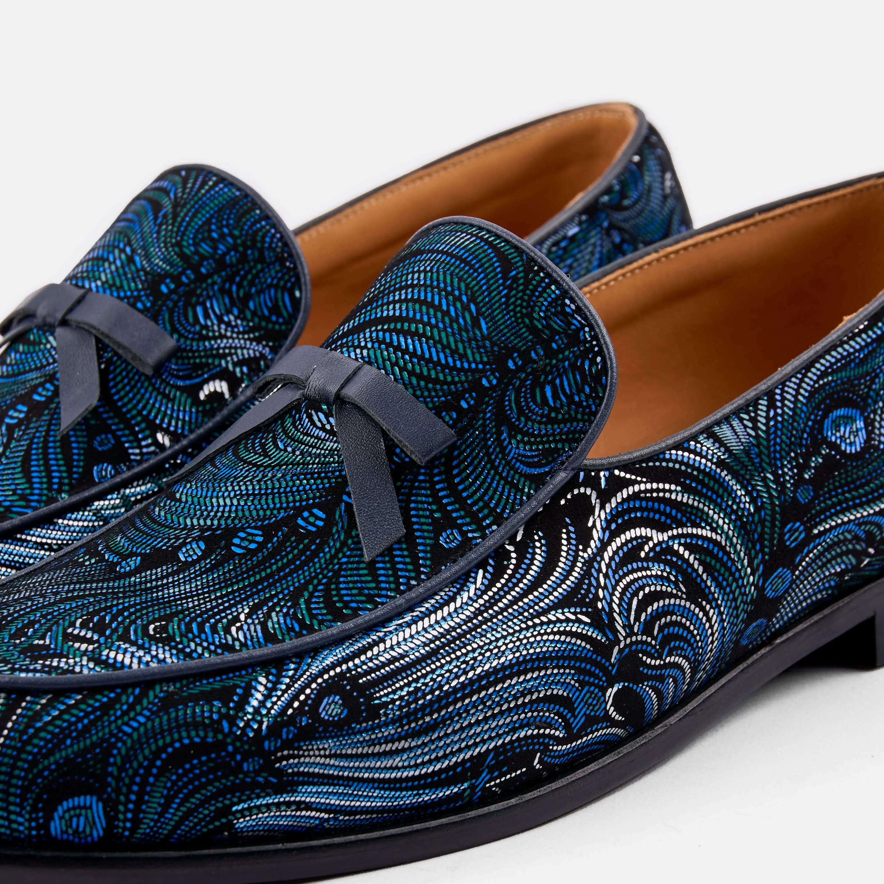 Odell Navy Peacock Leather Belgian Loafers