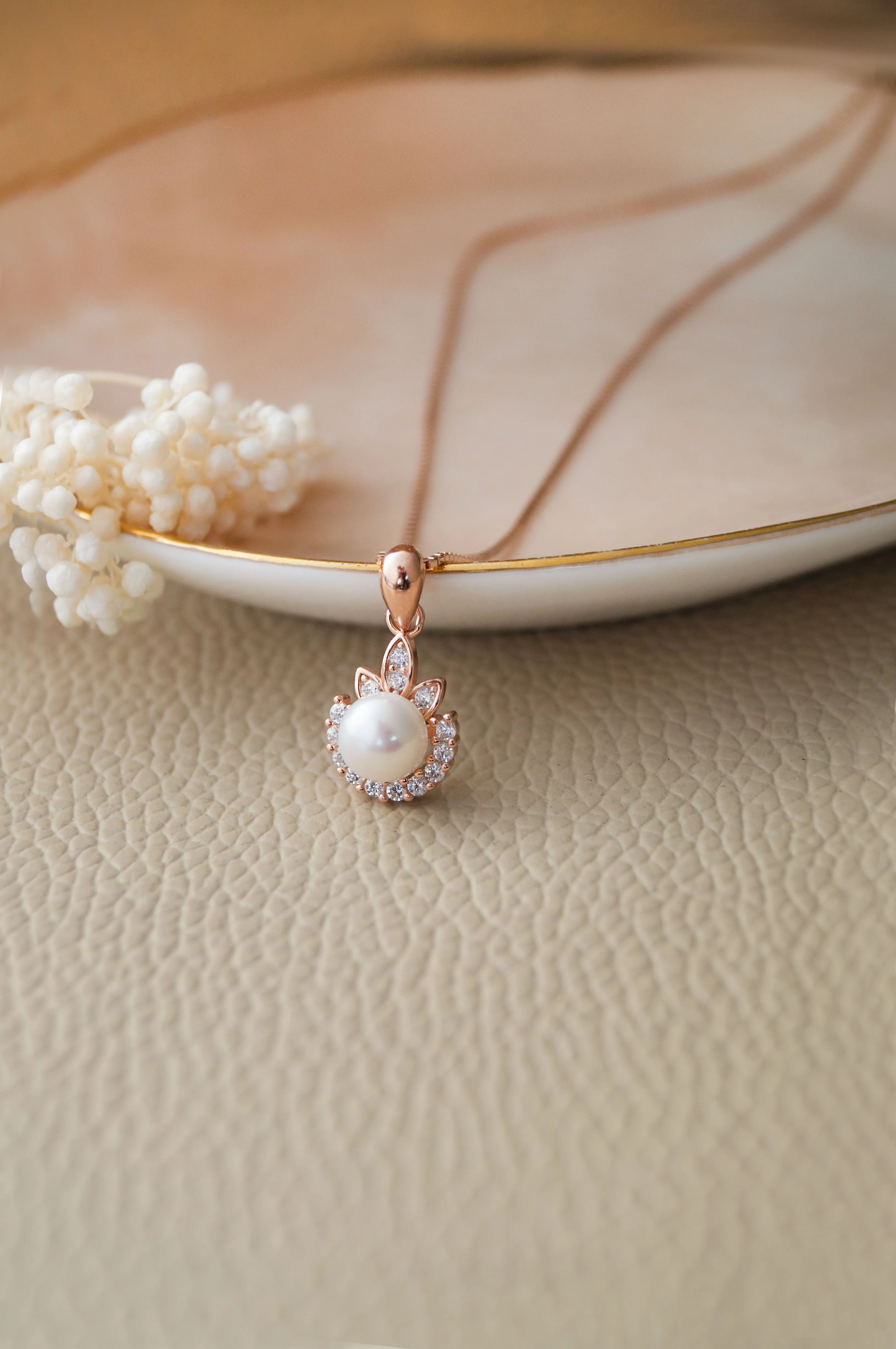 Pearly Dewdrop Rose Gold Plated Sterling Silver Pendant