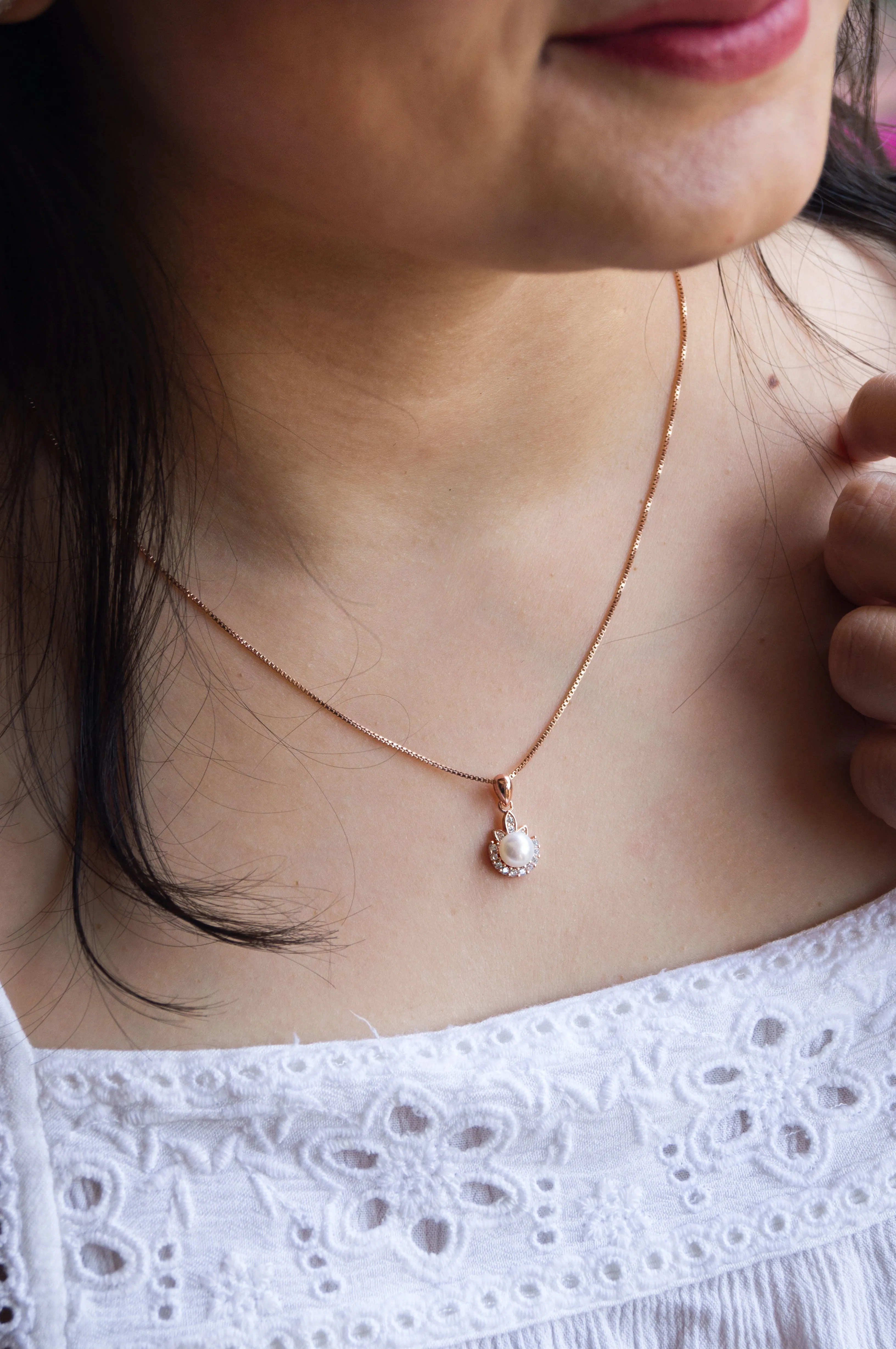 Pearly Dewdrop Rose Gold Plated Sterling Silver Pendant