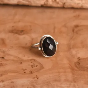 Rose Cut Black Onyx Chloe Ring - Silversmith Ring - Faceted Black Onyx Ring