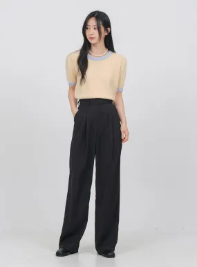 Side Double Button Wide Leg Tailored Pants OA08