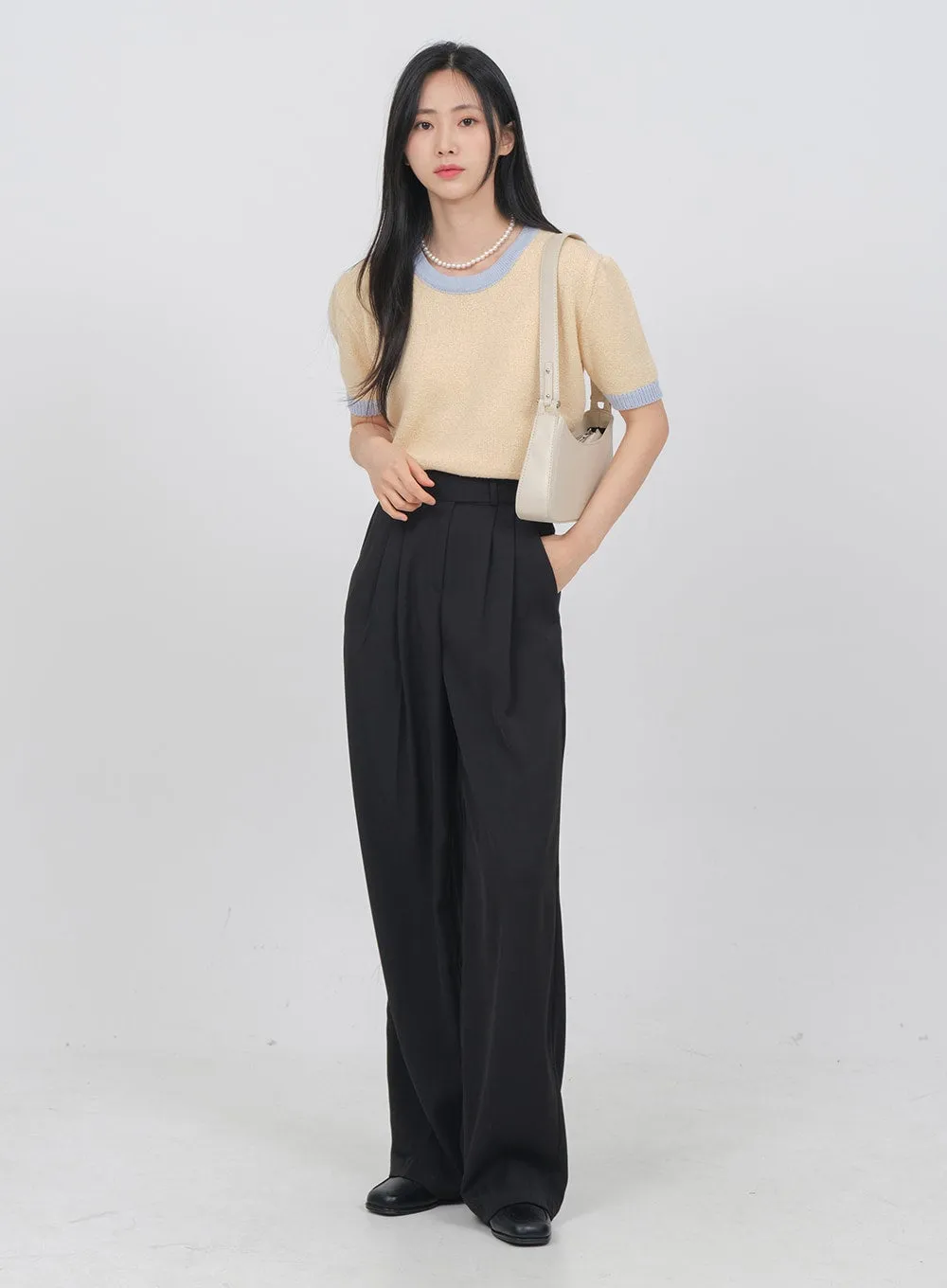 Side Double Button Wide Leg Tailored Pants OA08