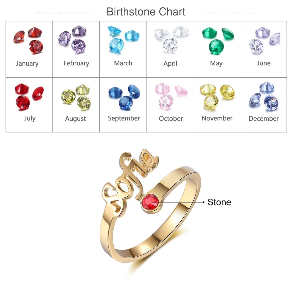 Sterling Silver Personalized Name And Birthstone Ring For Women